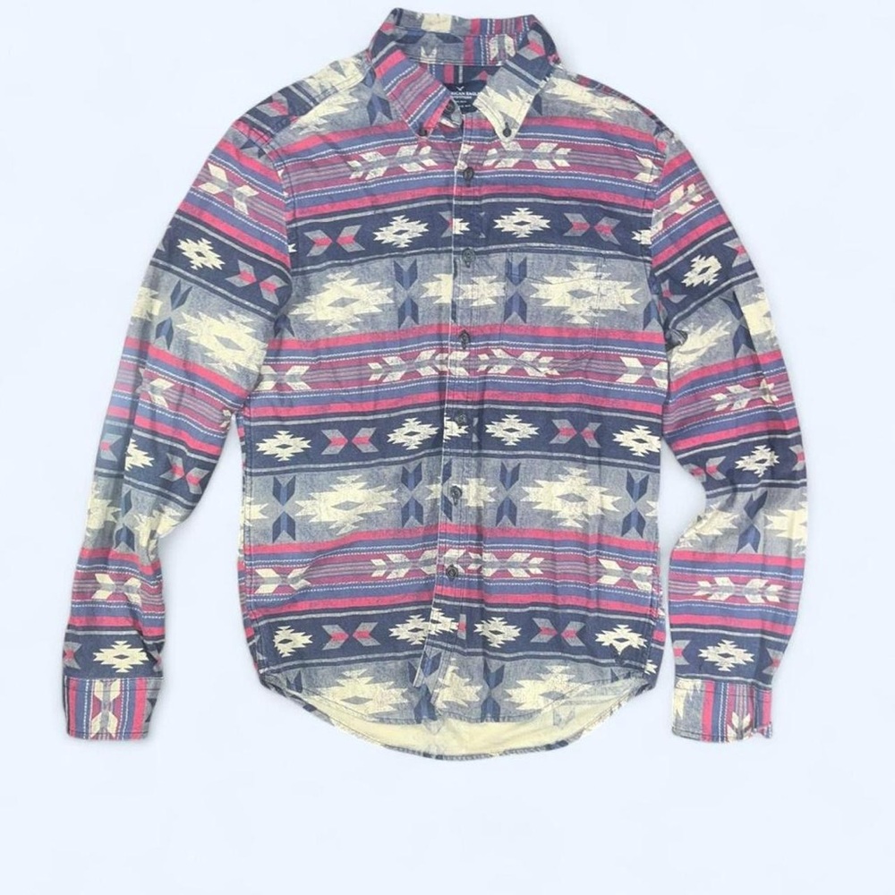American Eagle Outfitters Blue and Red Patterned Shirt
